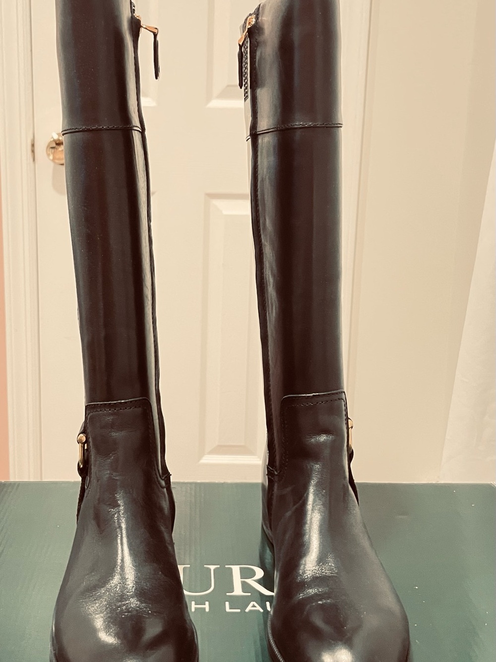 Polo by Ralph Lauren Black Leather Over-The-Knee Riding Boots